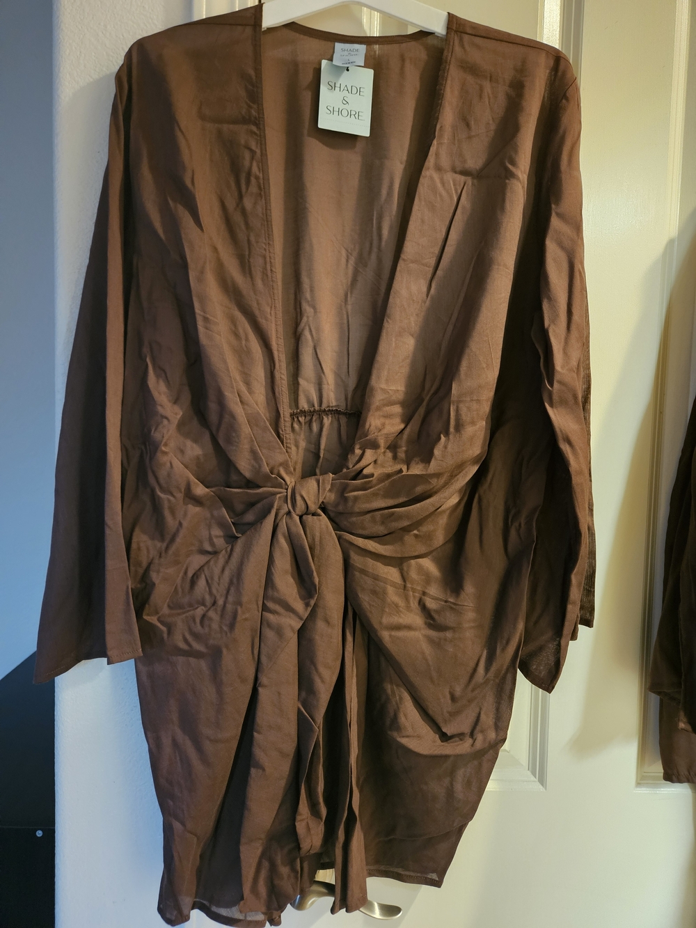 Shade & Shore Women's Brown Tie-Front Kimono Size Large